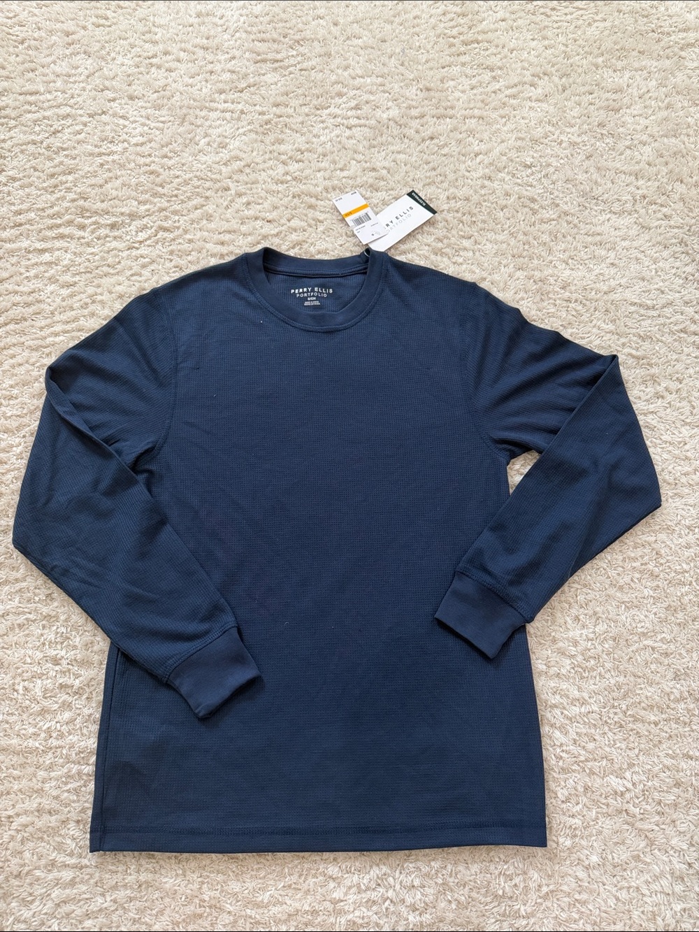 Perry Ellis Navy Long Sleeve Waffle Knit Crewneck sleep wear